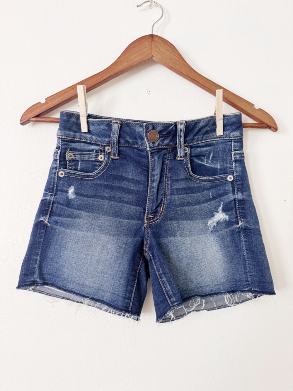 American Eagle Outfitters Dark Blue Distressed Denim Shorts super stretch 0